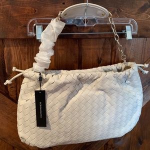 NWT BCBG large bubble cinch suede bag/clutch- bone